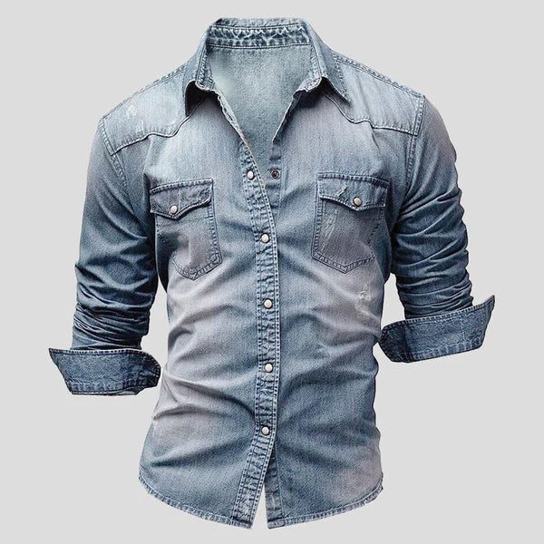 Slim Fit Denim Shirt with Long Sleeves for Men