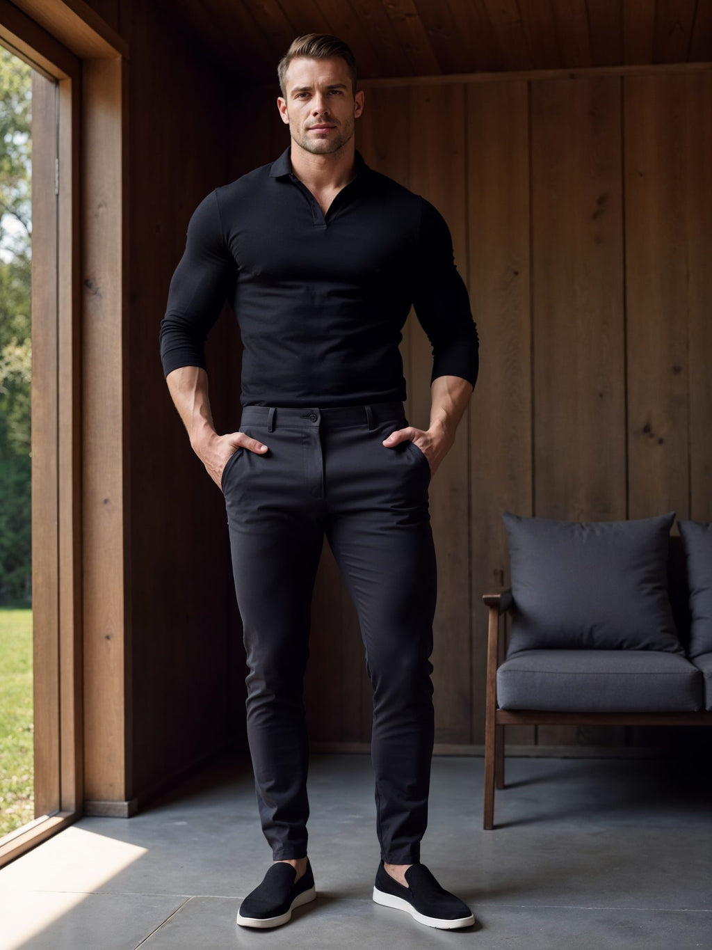 Slim Fit Stretch Chino Trousers for Men