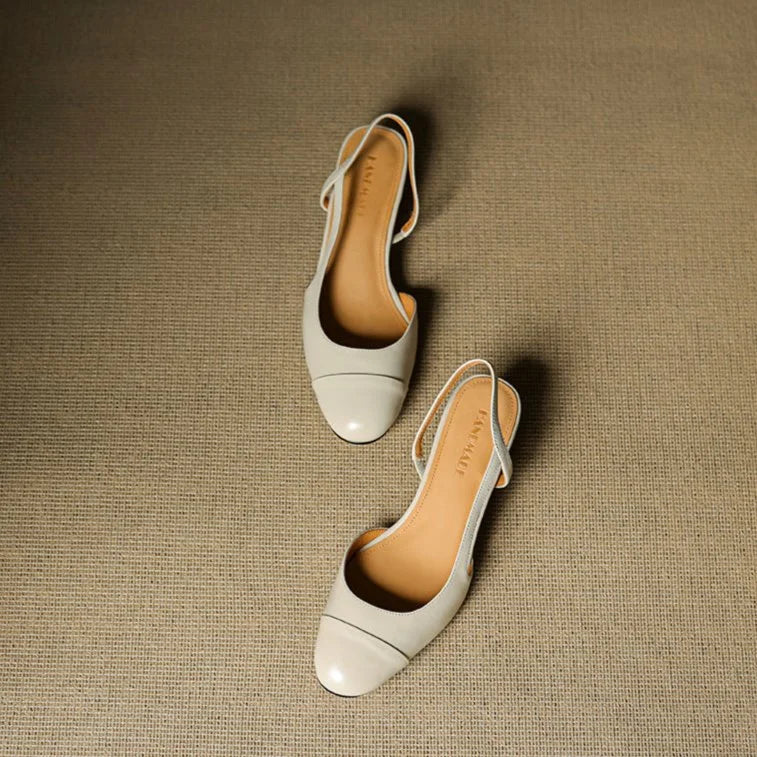 Slingback pumps genuine leather almond toe block heel