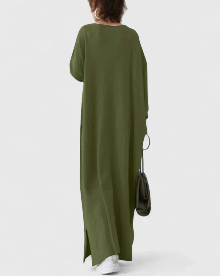 Women's knit v-neck maxi dress with side slits