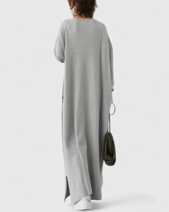 Women's knit v-neck maxi dress with side slits