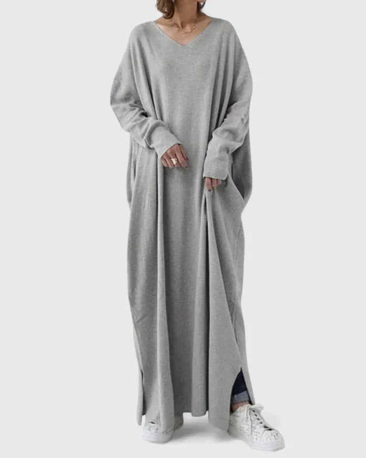 Women's knit v-neck maxi dress with side slits