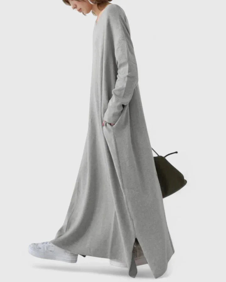 Women's knit v-neck maxi dress with side slits