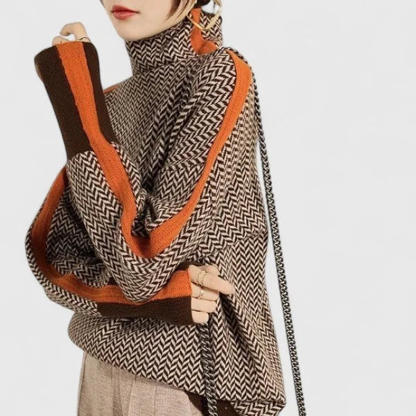 Women's herringbone knit roll neck sweater