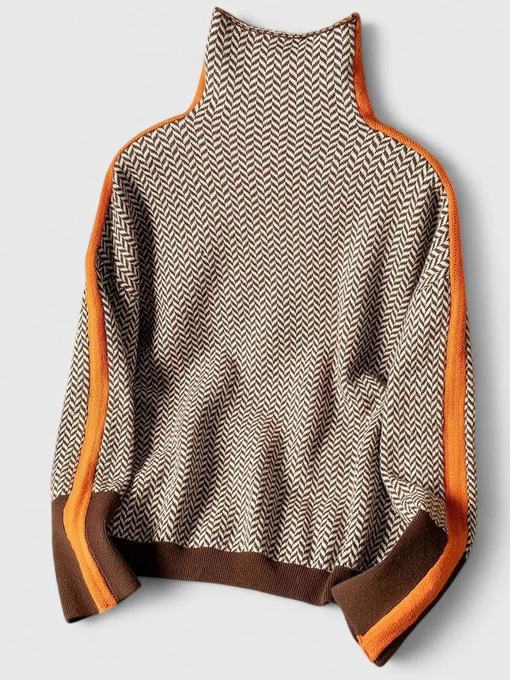 Women's herringbone knit roll neck sweater