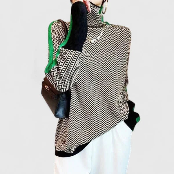 Women's herringbone knit roll neck sweater