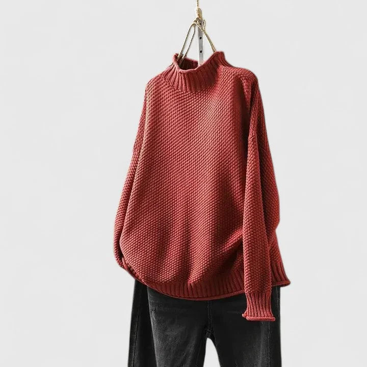 Women's knit roll neck sweater with popcorn texture