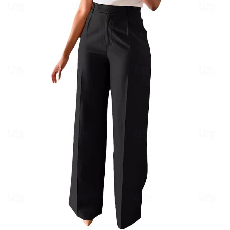 Women's High-Waist Straight Leg Trousers with Pockets