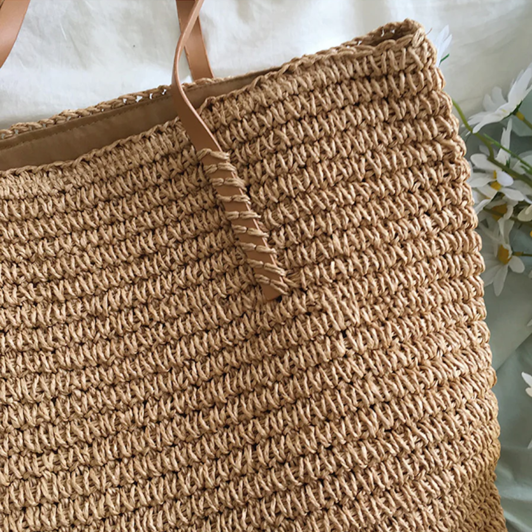 Women's Woven Straw Shoulder Bag with Top Handle