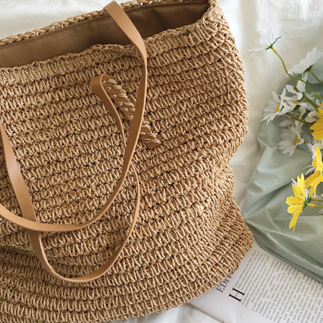 Women's Woven Straw Shoulder Bag with Top Handle