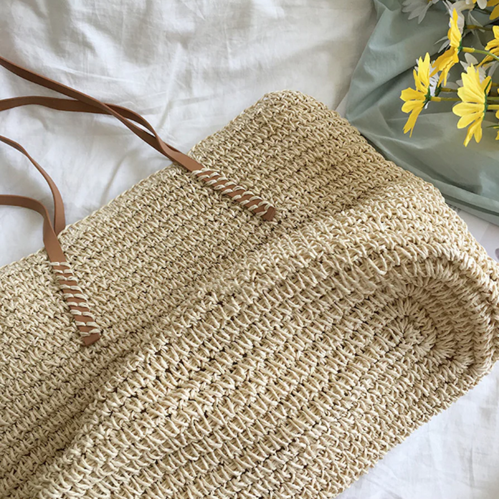 Women's Woven Straw Shoulder Bag with Top Handle