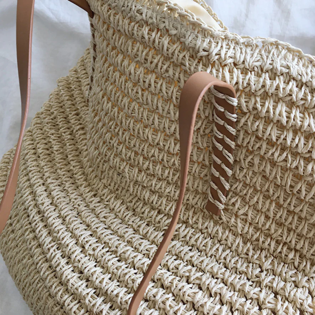 Women's Woven Straw Shoulder Bag with Top Handle