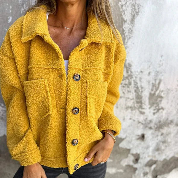 Women's Teddy Fleece Shirt Jacket with Chest Pockets