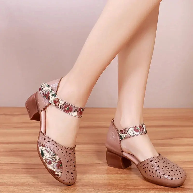 Women's Mary Jane Shoes Block Heel Perforated Strap