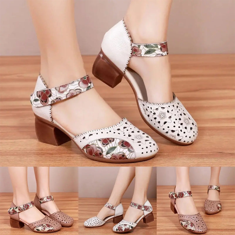 Women's Mary Jane Shoes Block Heel Perforated Strap