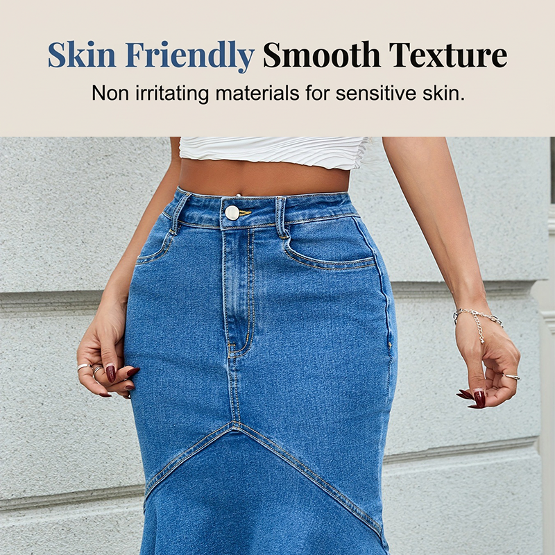Women's High-Waisted Midi Denim Skirt with Mermaid Hem