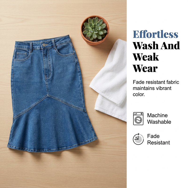 Women's High-Waisted Midi Denim Skirt with Mermaid Hem