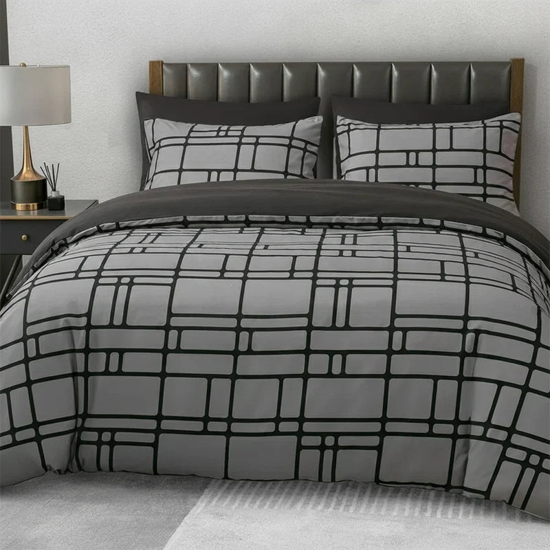 Gridfolia – Geometric Plaid-Grid Duvet Cover Set