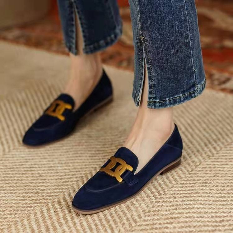 Quintina | Suede Loafers with Square Toe and Chain Detail for Women