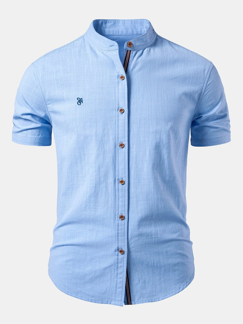 Stand Collar Short Sleeve Button-Down Shirt for Men