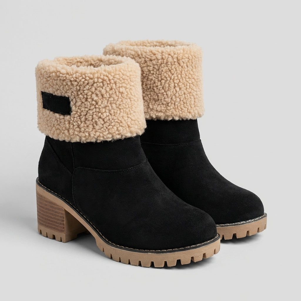 Stellamaris | Teddy Block Heel Ankle Boots with Fold-Over Cuff for Women