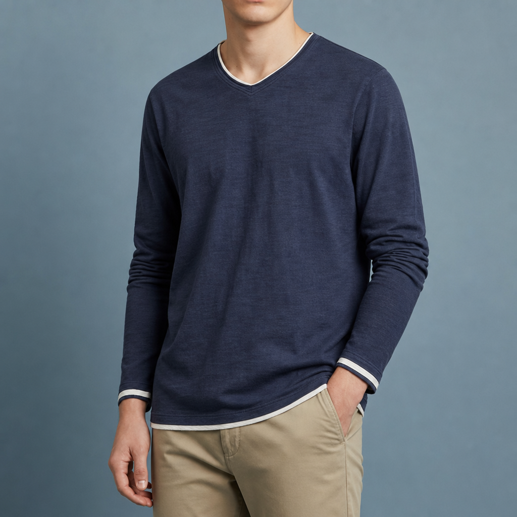 Ston Contrast Trim V-Neck Tee