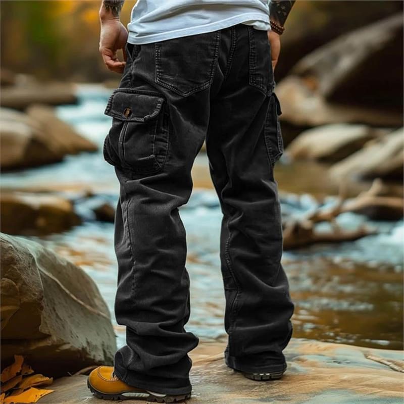 Straight Leg Cargo Jeans with Multiple Pockets for Men