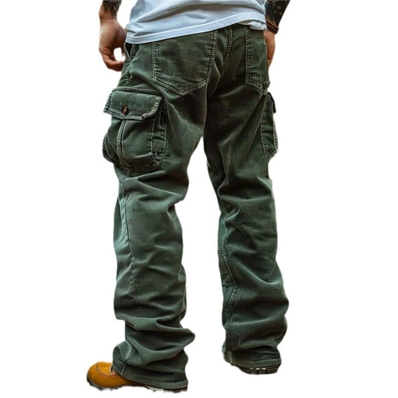 Straight Leg Cargo Jeans with Multiple Pockets for Men
