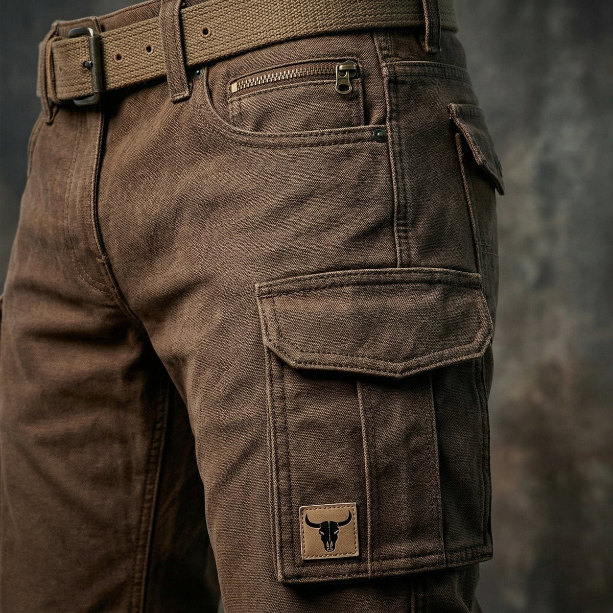 Straight Leg Cargo Trousers with Belted Waist for Men