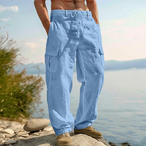 Straight Leg Cargo Trousers with Side Pockets for Men