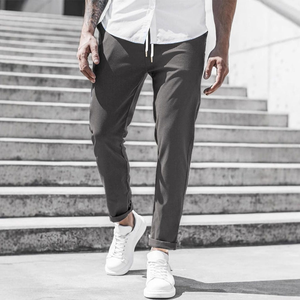 Straight Leg Chino Trousers with Drawstring for Men