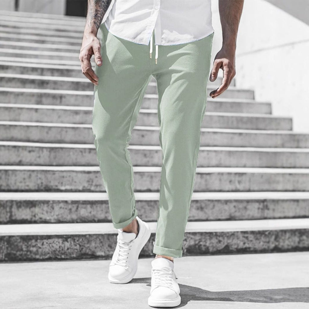 Straight Leg Chino Trousers with Drawstring for Men