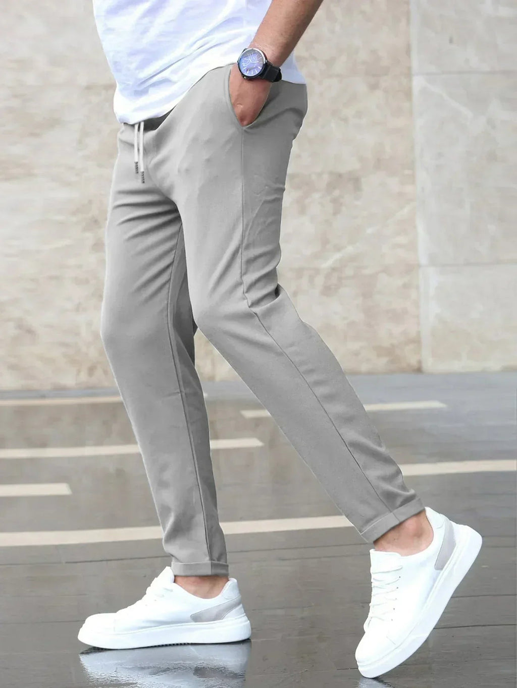 Men's Casual Trousers, Regular Fit, Drawstring Waist