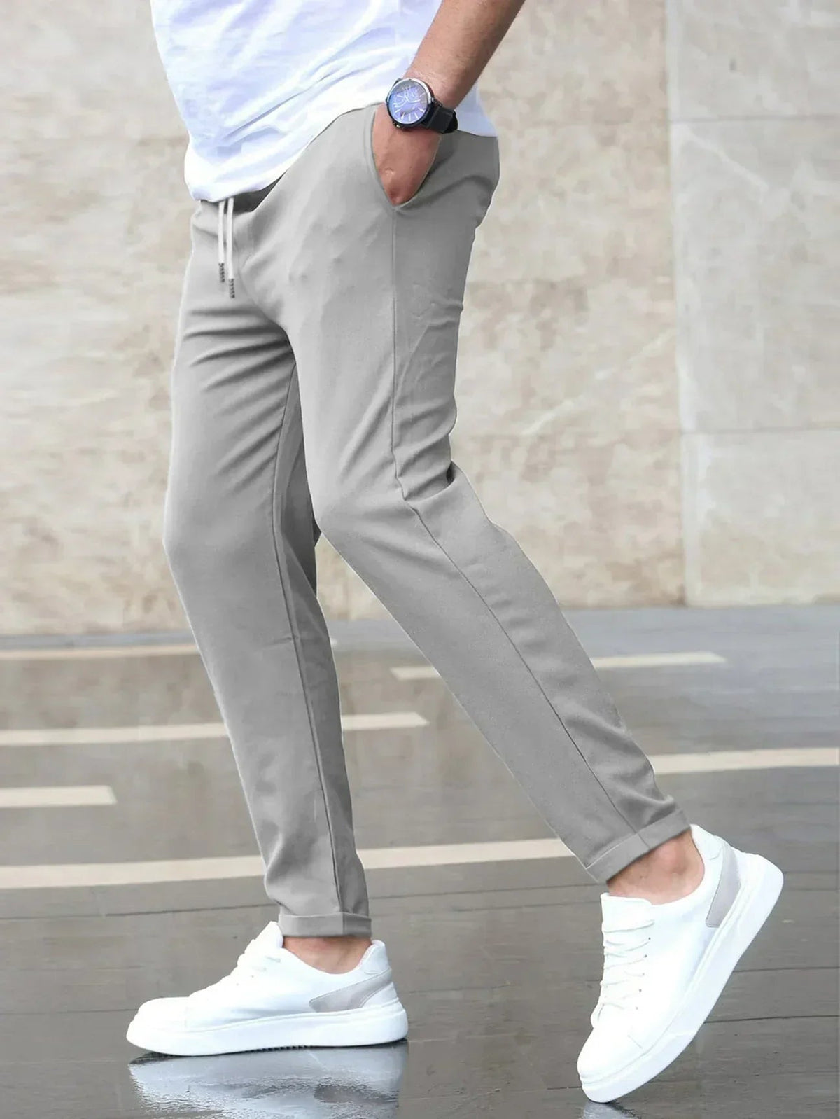 Men's Casual Trousers, Regular Fit, Drawstring Waist