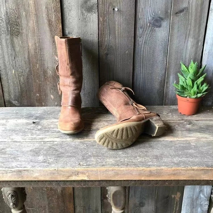 Women's suede side zip heeled boots with front zipper