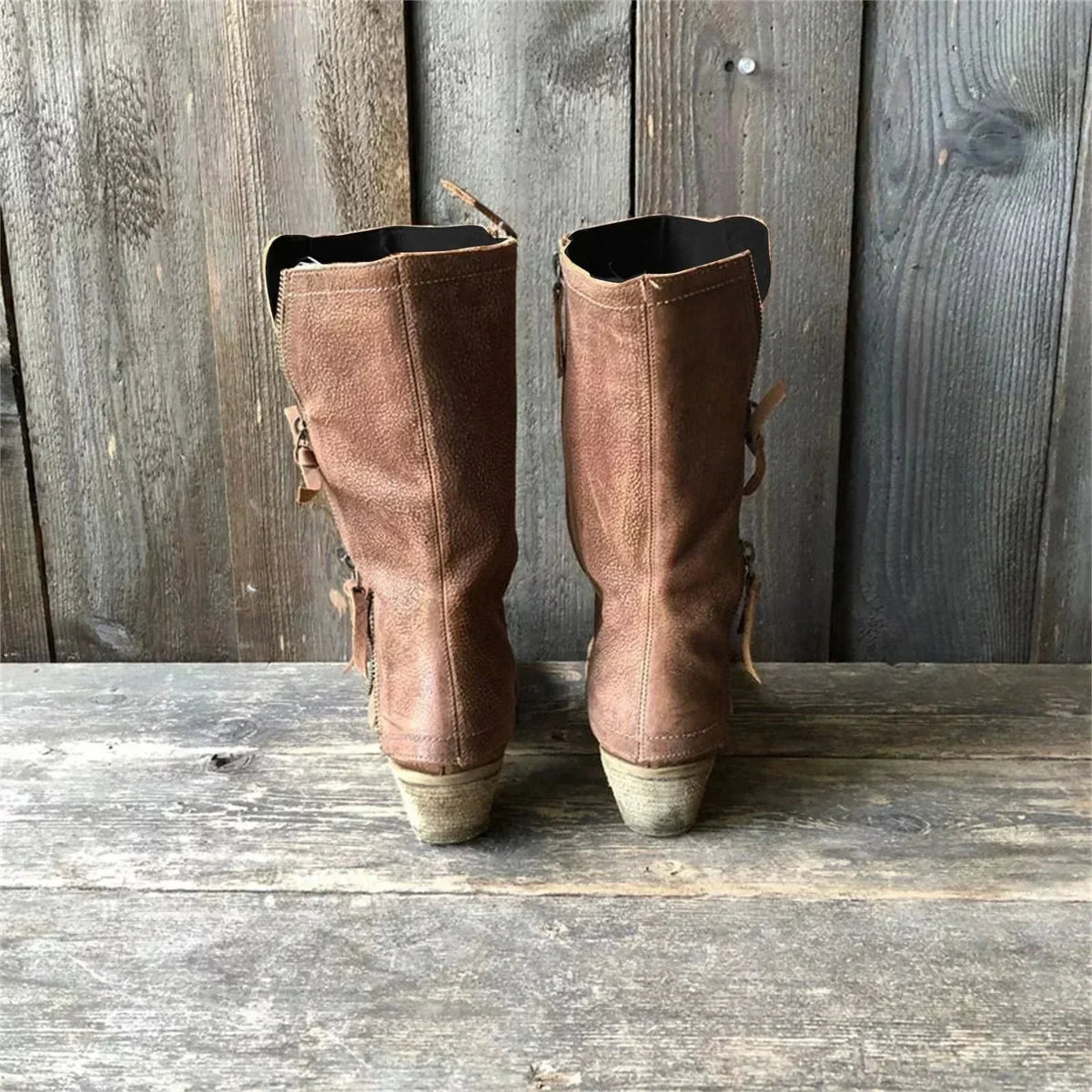 Women's suede side zip heeled boots with front zipper