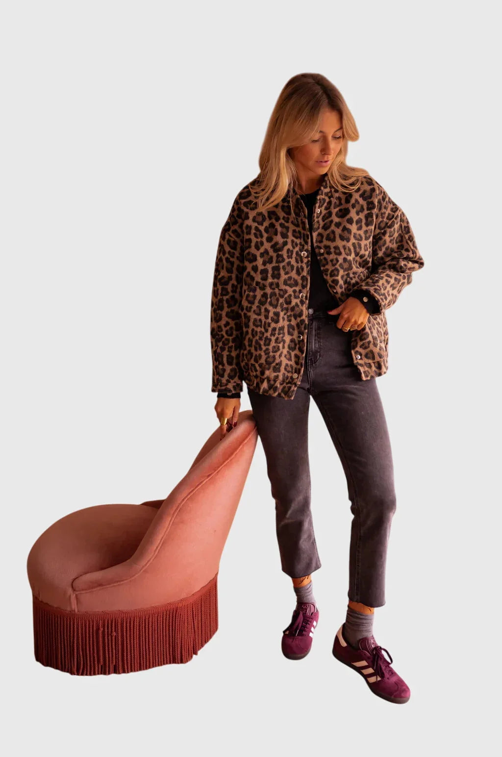 Women's leopard button-front collared jacket