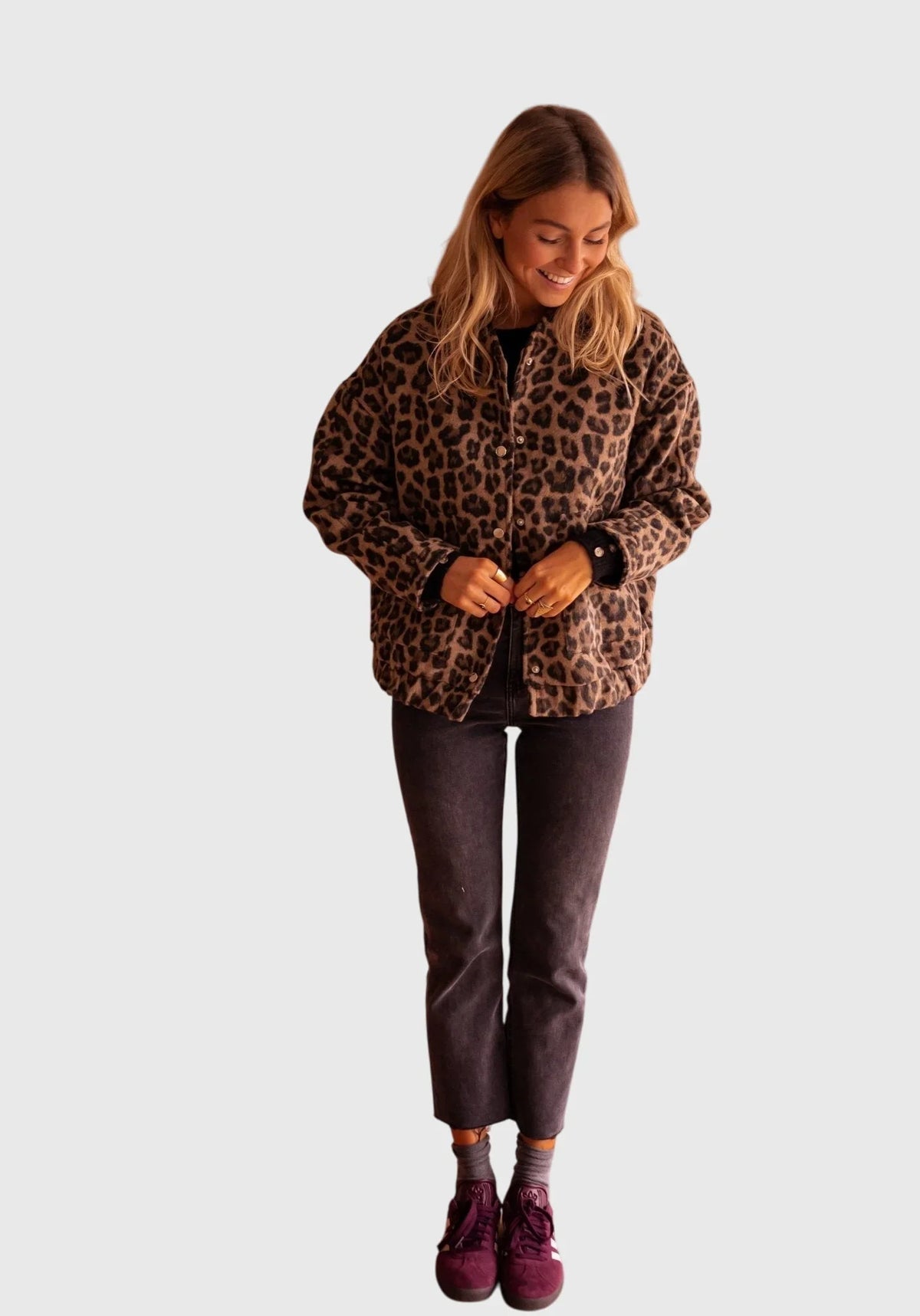 Women's leopard button-front collared jacket