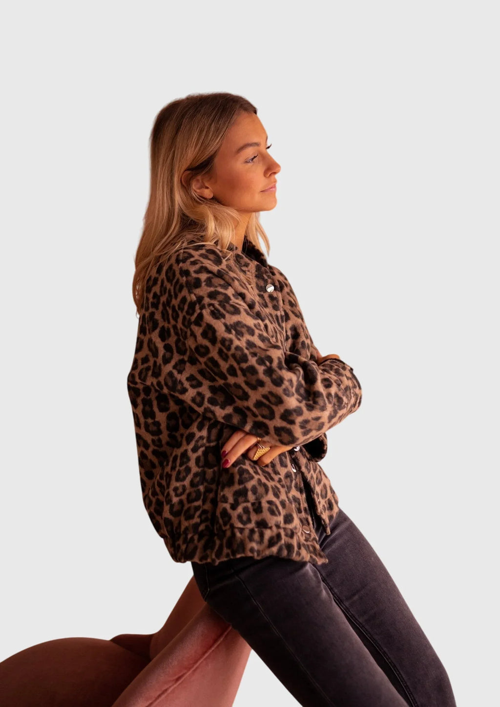 Women's leopard button-front collared jacket