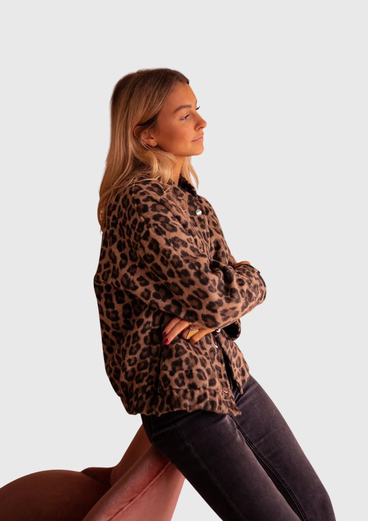 Women's leopard button-front collared jacket