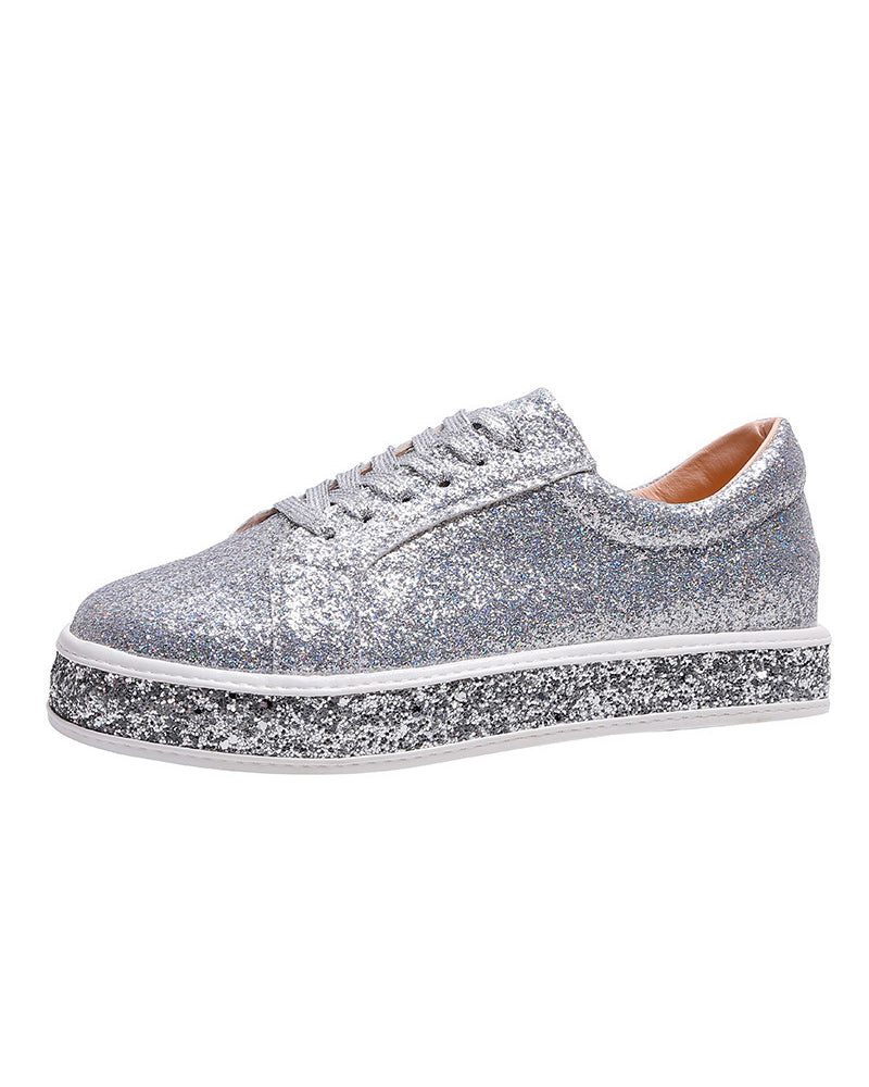Women's Glitter Platform Sneakers with Rhinestone Sole