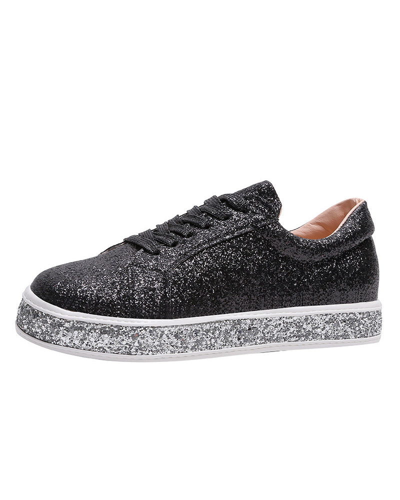 Women's Glitter Platform Sneakers with Rhinestone Sole