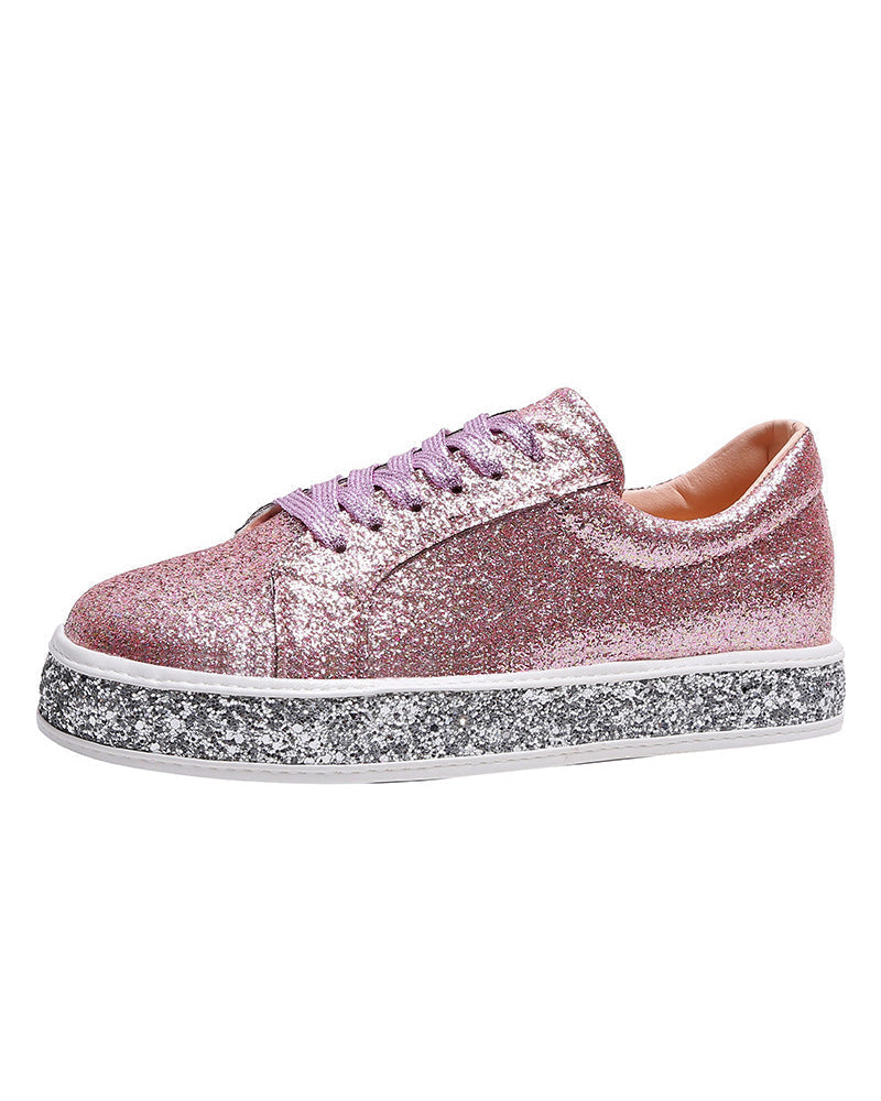 Women's Glitter Platform Sneakers with Rhinestone Sole