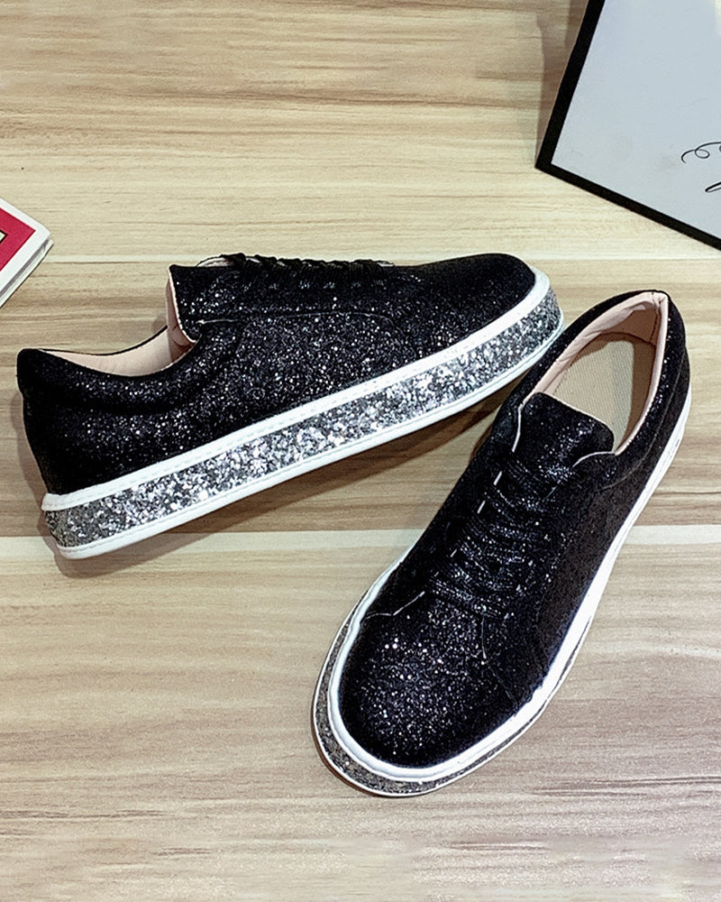 Women's Glitter Platform Sneakers with Rhinestone Sole