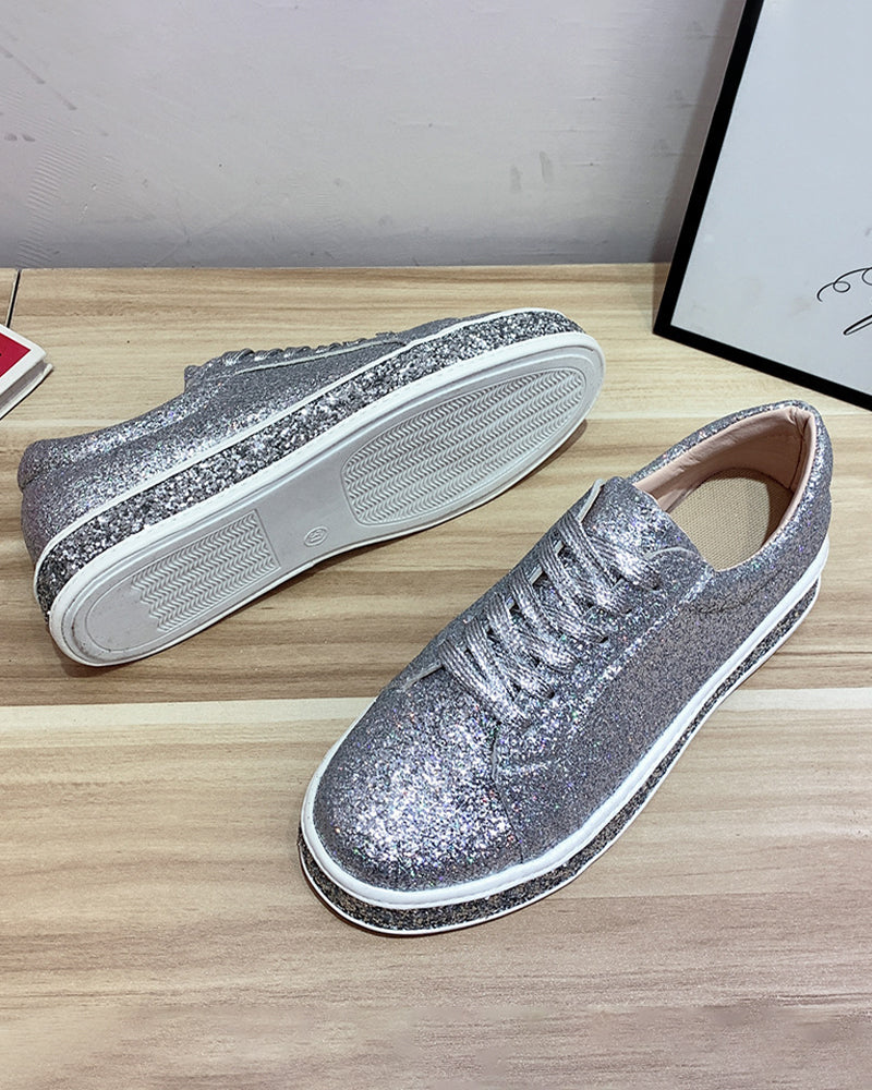 Women's Glitter Platform Sneakers with Rhinestone Sole