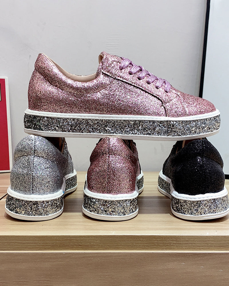 Women's Glitter Platform Sneakers with Rhinestone Sole