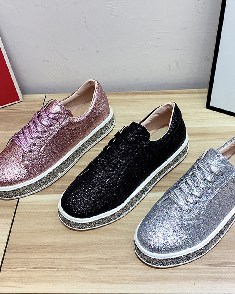 Women's Glitter Platform Sneakers with Rhinestone Sole