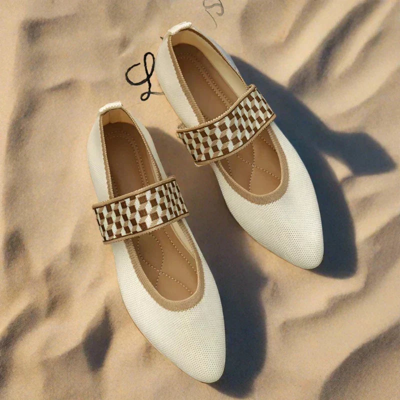 Women's Pointed Toe Ballet Flats with Woven Strap Detail