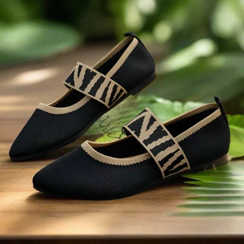 Women's Pointed Toe Ballet Flats with Woven Strap Detail