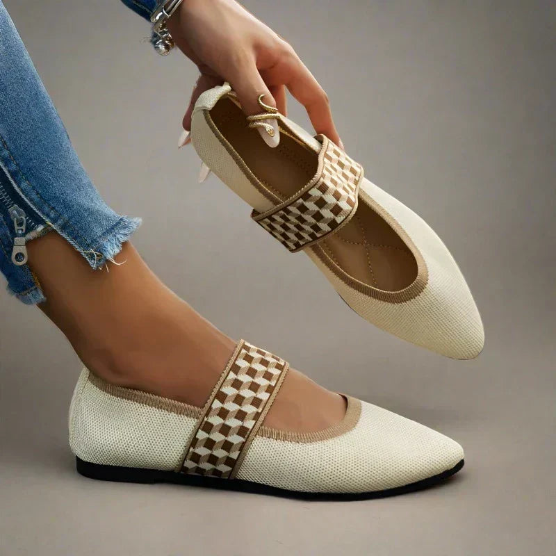 Women's Pointed Toe Ballet Flats with Woven Strap Detail